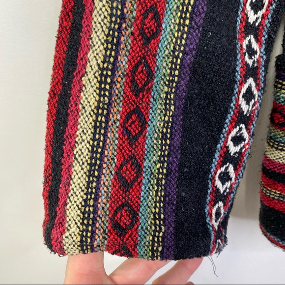 Vintage Hand Woven Baja Hoodie Multicolour Tapestry Wood Toggles Boho Hippie S - Picture 8 of 14